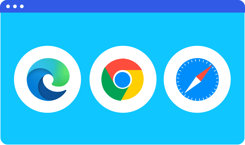 Scherm met drie iconen van browsers