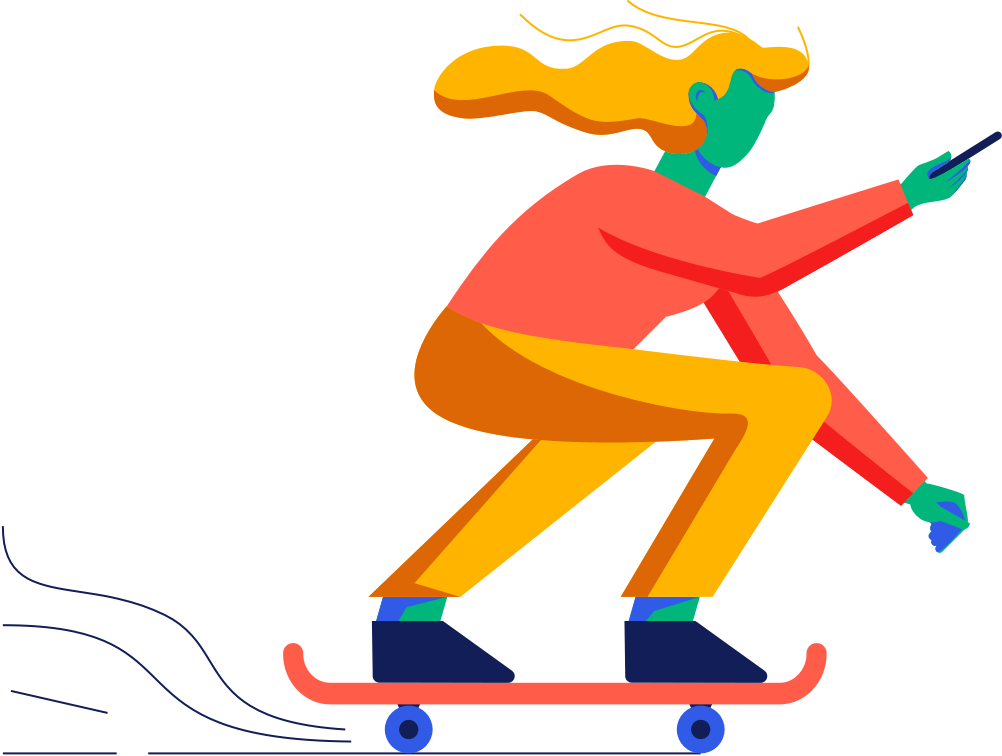Vrouw met mobiel op een board aan het surfen